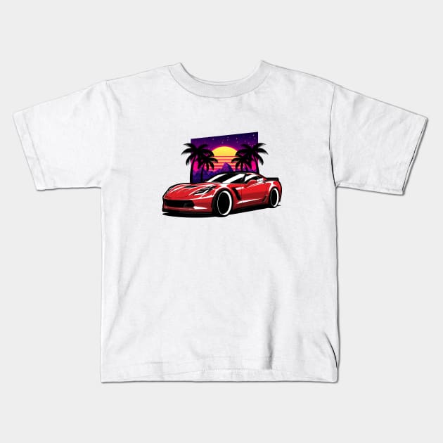 Red Corvette Z06 Retro Style Kids T-Shirt by KaroCars